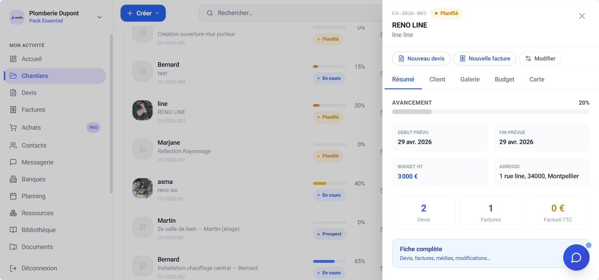Job tracking in Aidifis